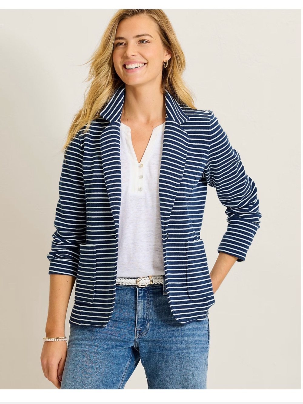 Tommy Bahama Aruba Navy and White Striped Casual Blazer
